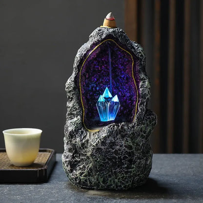 Creative Resin Backflow Incense Burner Crystal Cave Led Night Light