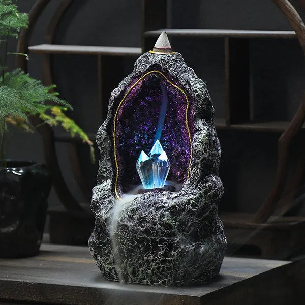 Creative Resin Backflow Incense Burner Crystal Cave Led Night Light